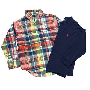 Polo Ralph Lauren Boys' Plaid Button-Down Shirt + Polo Long Sleeve Shirt Bundle